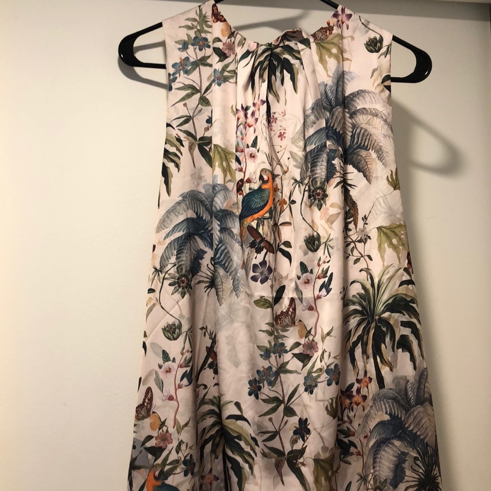 H&M Floral bird design sleeveless dress bow back.